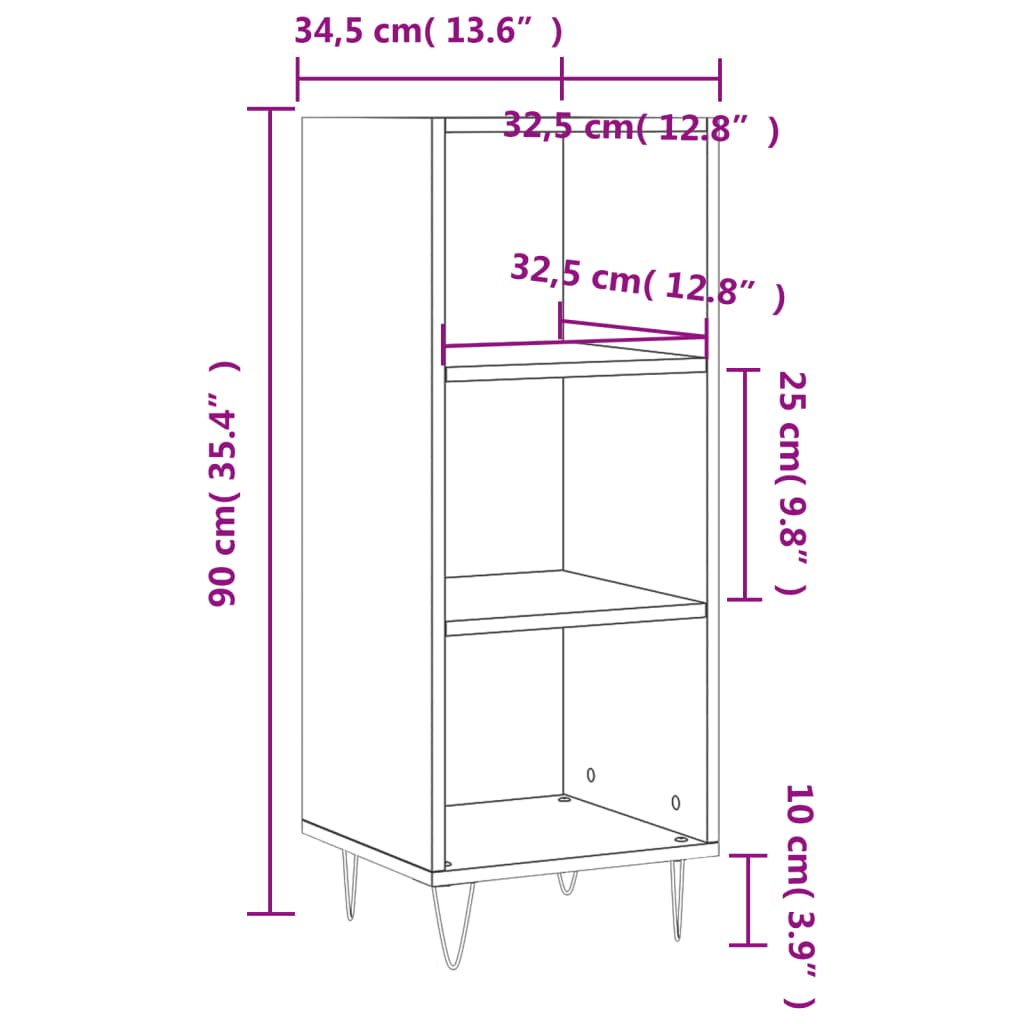 Sideboard High Gloss White 34.5x32.5x90 cm Engineered Wood