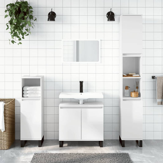 Bathroom Cabinet High Gloss White 30x30x190 cm Engineered Wood