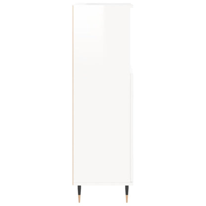 Bathroom Cabinet High Gloss White 30x30x100 cm Engineered Wood