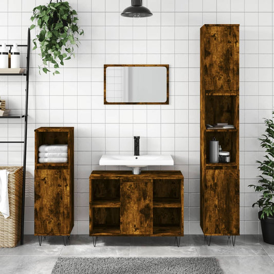 Bathroom Cabinet Smoked Oak 30x30x100 cm Engineered Wood