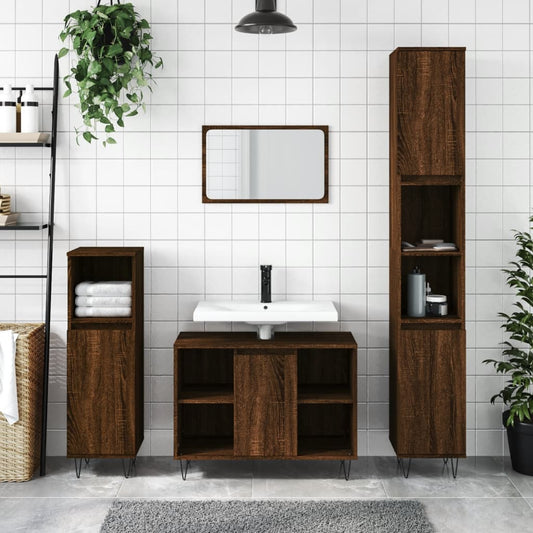 Bathroom Cabinet Brown Oak 30x30x100 cm Engineered Wood