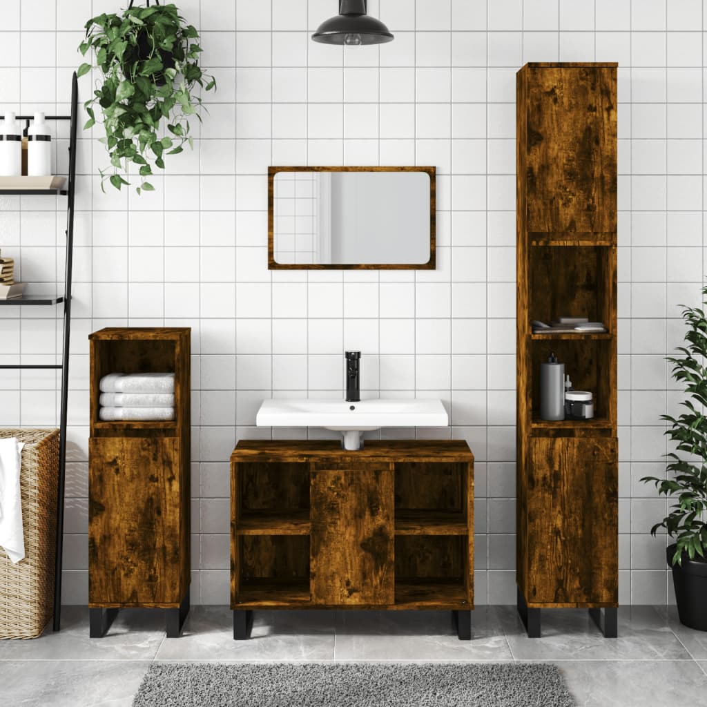 Bathroom Cabinet Smoked Oak 80x33x60 cm Engineered Wood