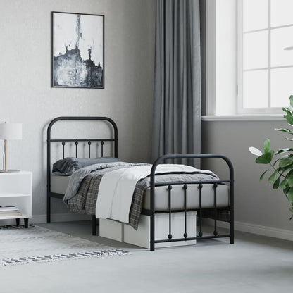 Metal Bed Frame without Mattress with Footboard Black 75x190cm