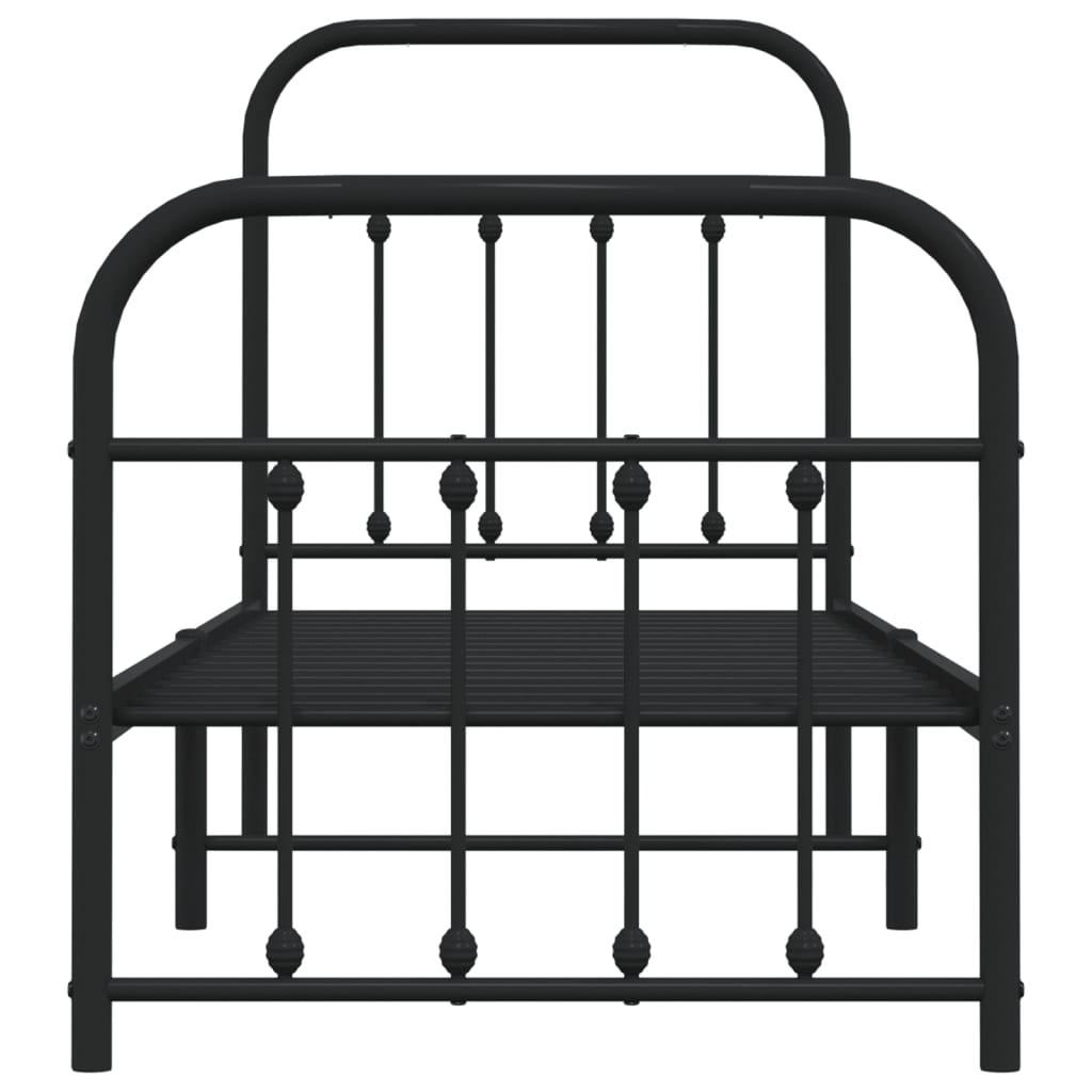 Metal Bed Frame without Mattress with Footboard Black 75x190cm