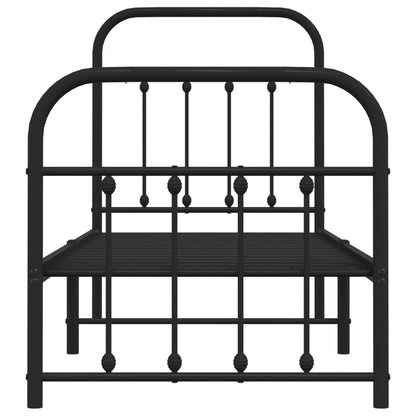 Metal Bed Frame without Mattress with Footboard Black 75x190cm
