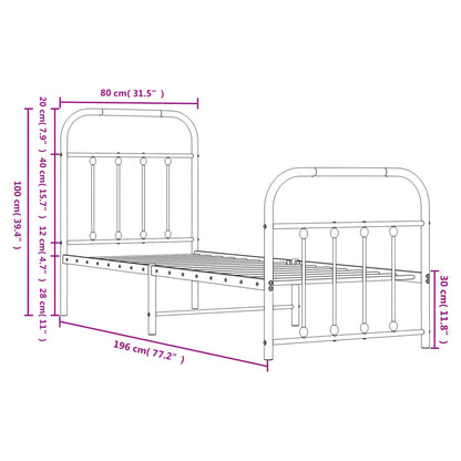 Metal Bed Frame without Mattress with Footboard Black 75x190cm