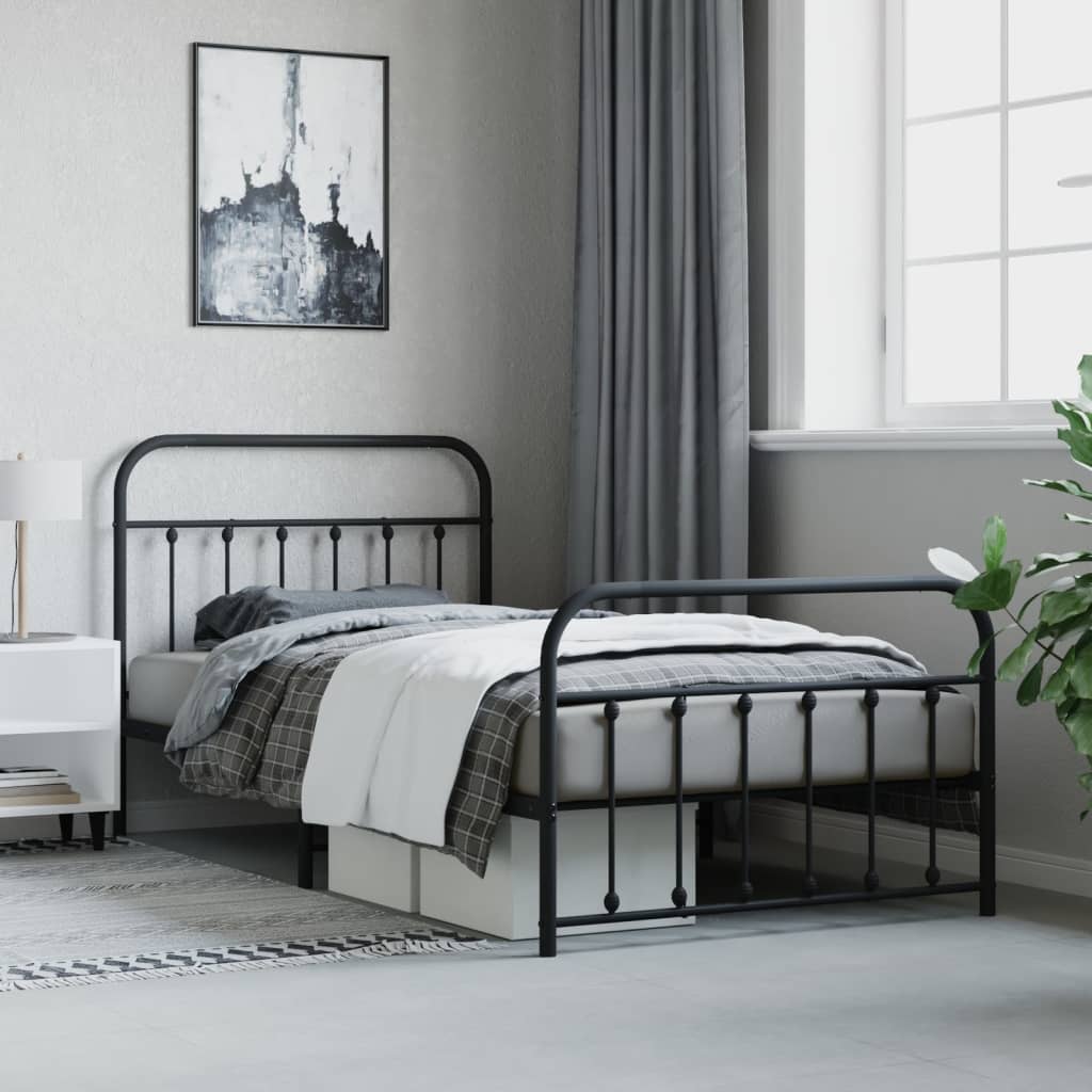 Metal Bed Frame without Mattress with Footboard Black 100x200cm