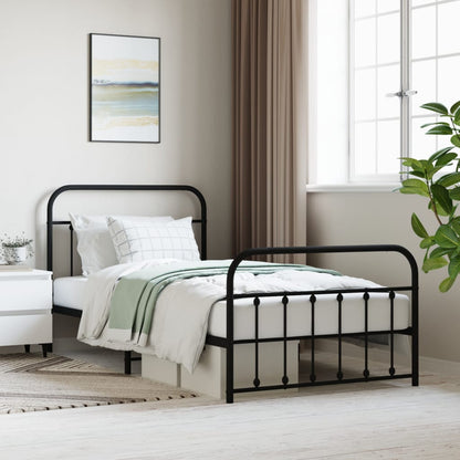 Metal Bed Frame without Mattress with Footboard Black 100x200cm