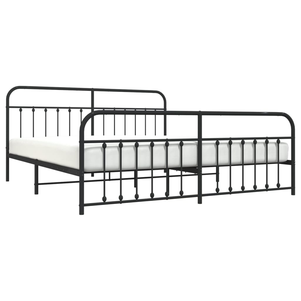 Metal Bed Frame without Mattress with Footboard Black 193x203cm