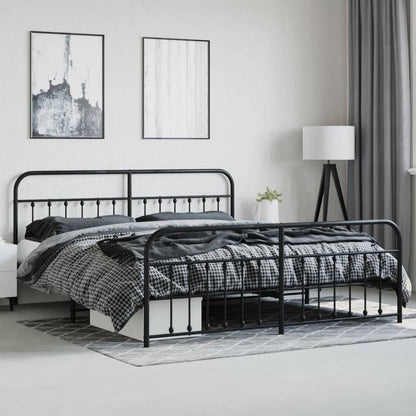 Metal Bed Frame without Mattress with Footboard Black 193x203cm