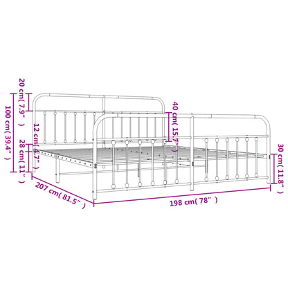 Metal Bed Frame without Mattress with Footboard Black 193x203cm