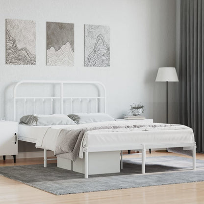 Metal Bed Frame without Mattress with Headboard White 140x190cm