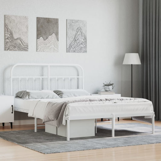 Metal Bed Frame without Mattress with Headboard White 140x190cm