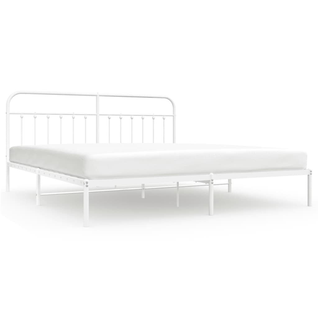 Metal Bed Frame without Mattress with Headboard White 193x203cm