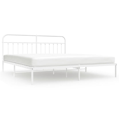 Metal Bed Frame without Mattress with Headboard White 193x203cm