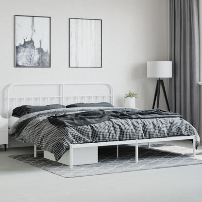 Metal Bed Frame without Mattress with Headboard White 193x203cm