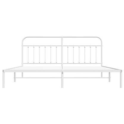 Metal Bed Frame without Mattress with Headboard White 193x203cm