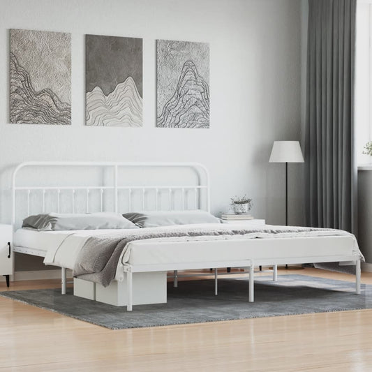 Metal Bed Frame without Mattress with Headboard White 193x203cm