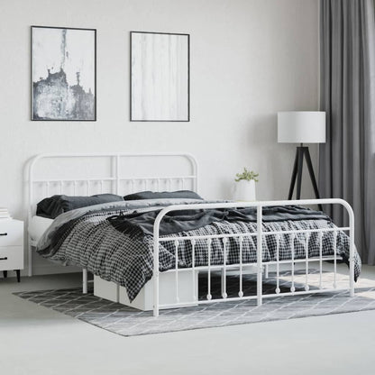 Metal Bed Frame without Mattress with Footboard White 160x200cm
