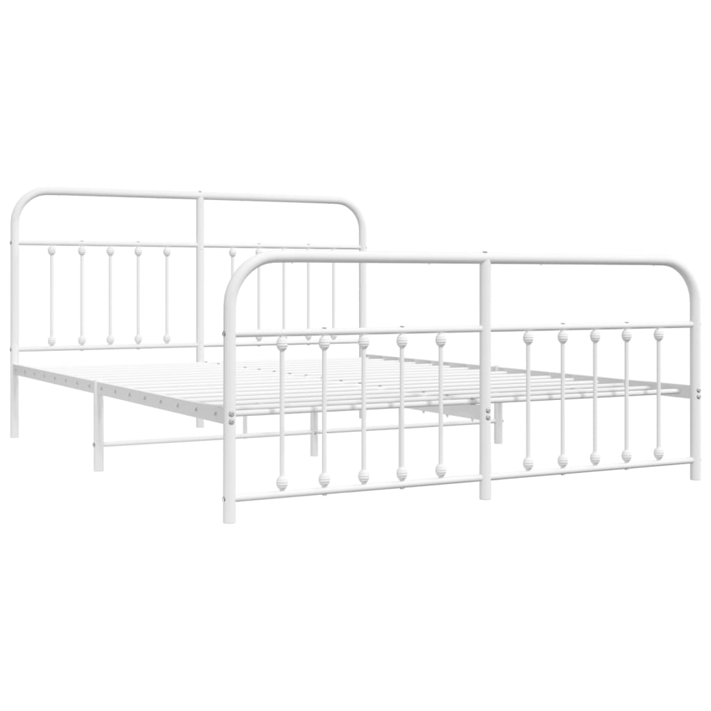 Metal Bed Frame without Mattress with Footboard White 160x200cm