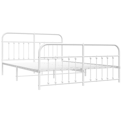 Metal Bed Frame without Mattress with Footboard White 160x200cm