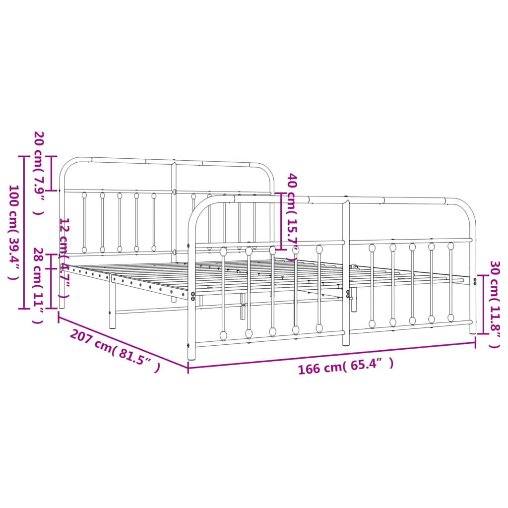 Metal Bed Frame without Mattress with Footboard White 160x200cm
