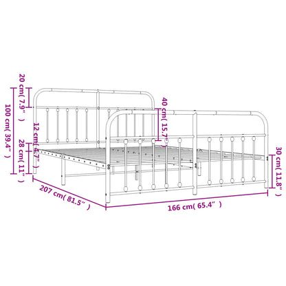 Metal Bed Frame without Mattress with Footboard White 160x200cm
