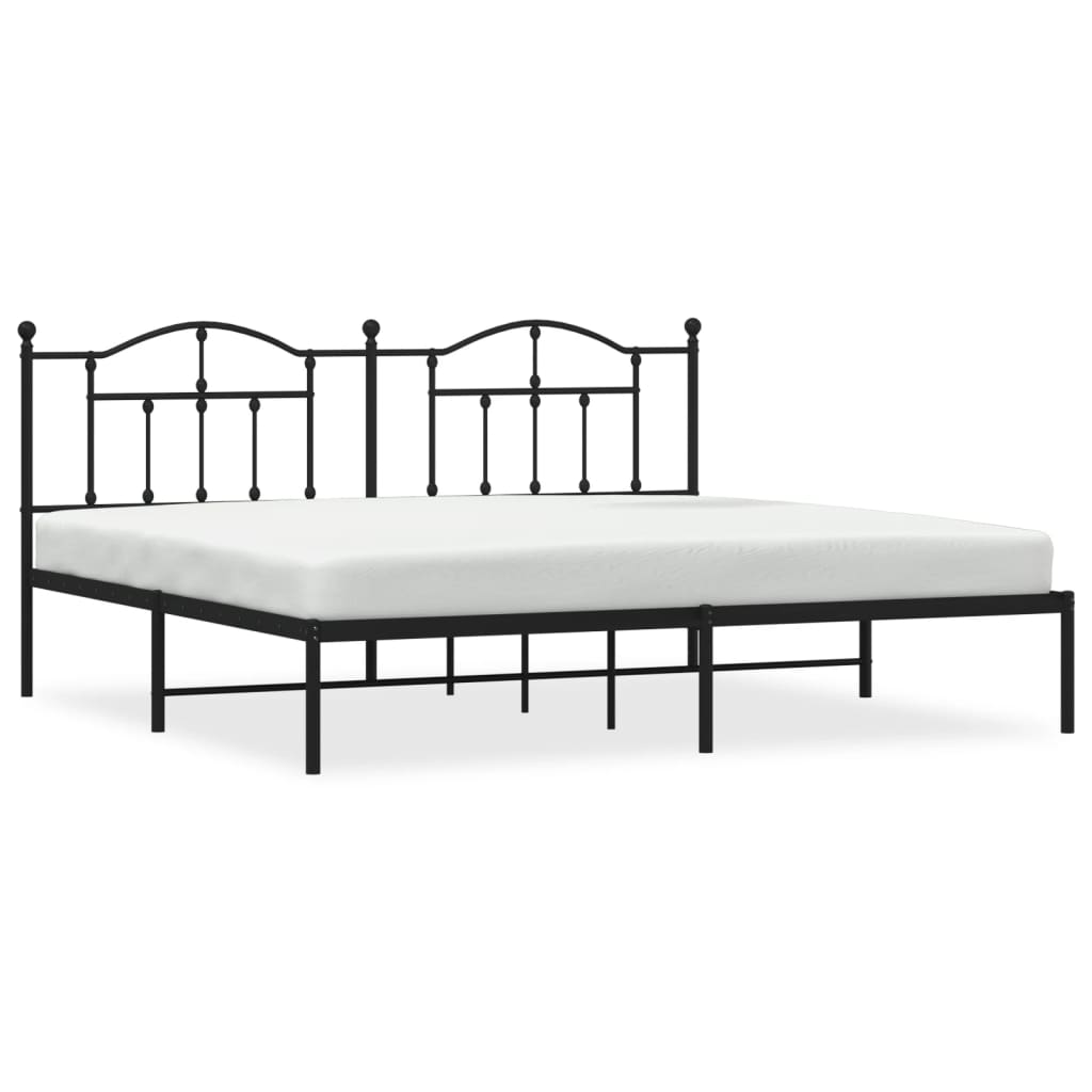 Metal Bed Frame without Mattress with Headboard Black 200x200cm