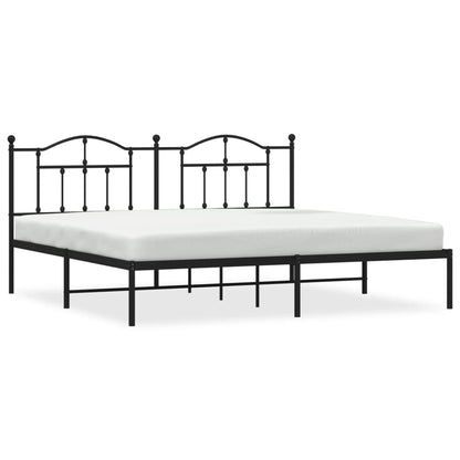 Metal Bed Frame without Mattress with Headboard Black 200x200cm