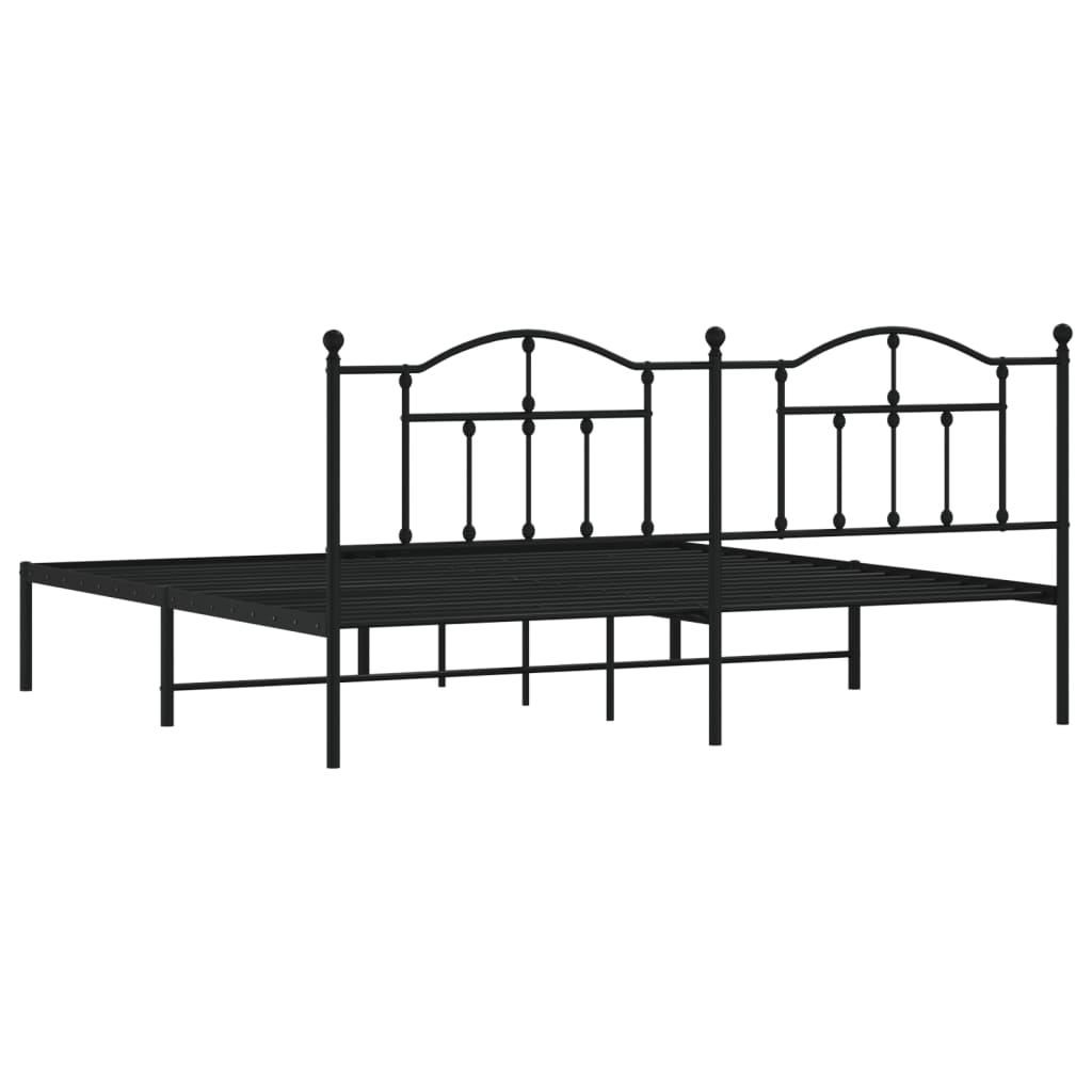 Metal Bed Frame without Mattress with Headboard Black 200x200cm