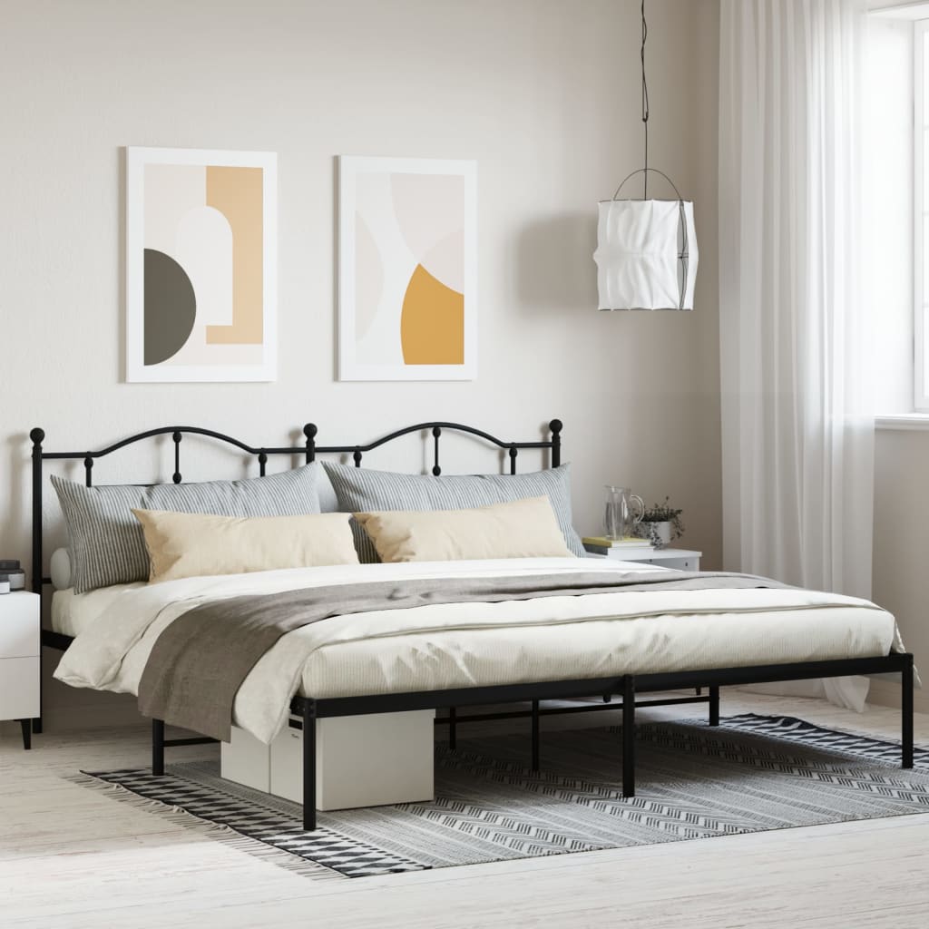 Metal Bed Frame without Mattress with Headboard Black 200x200cm