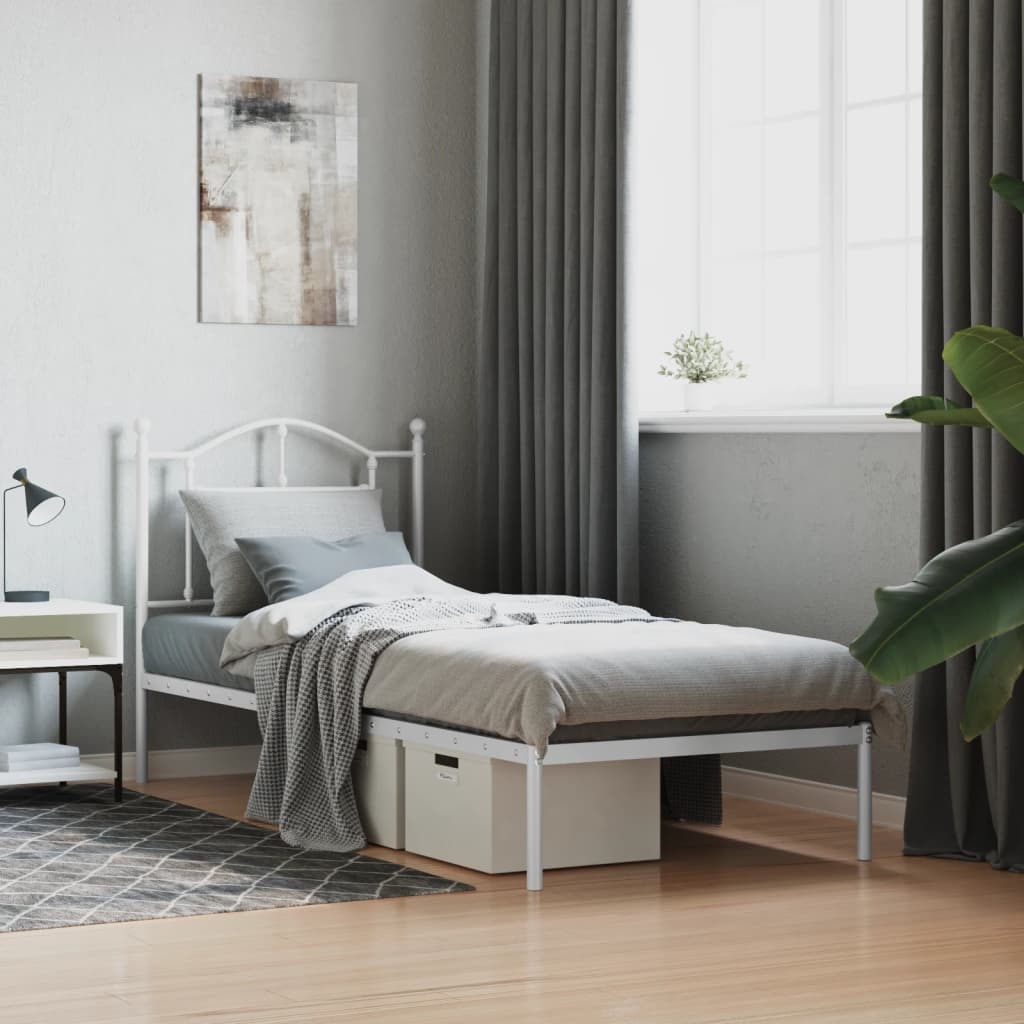 Metal Bed Frame without Mattress with Headboard White 90x190cm
