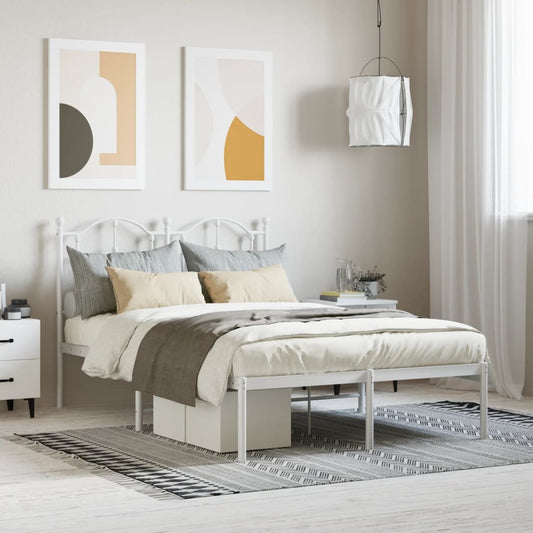 Metal Bed Frame without Mattress with Headboard White 120x200cm