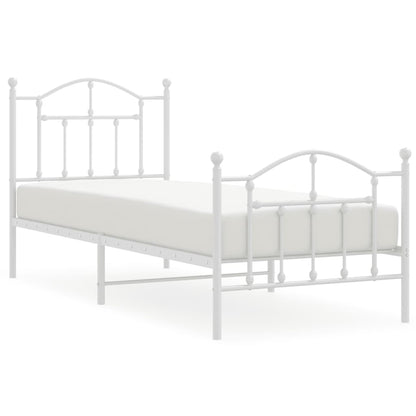 Metal Bed Frame without Mattress with Footboard White 90x190cm