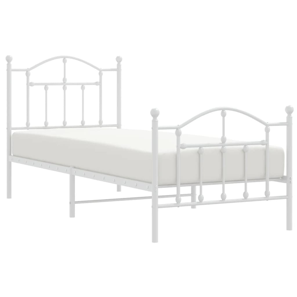 Metal Bed Frame without Mattress with Footboard White 90x190cm