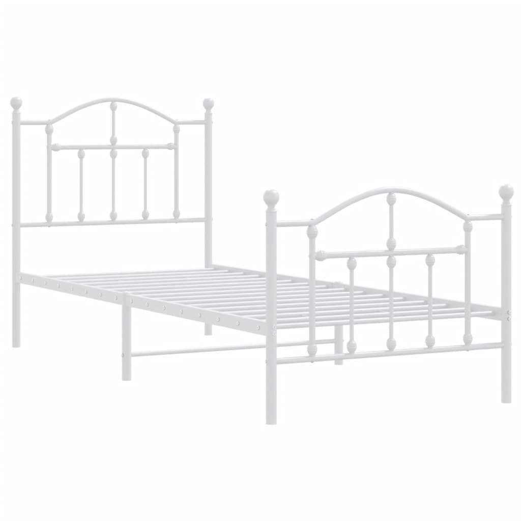 Metal Bed Frame without Mattress with Footboard White 90x190cm