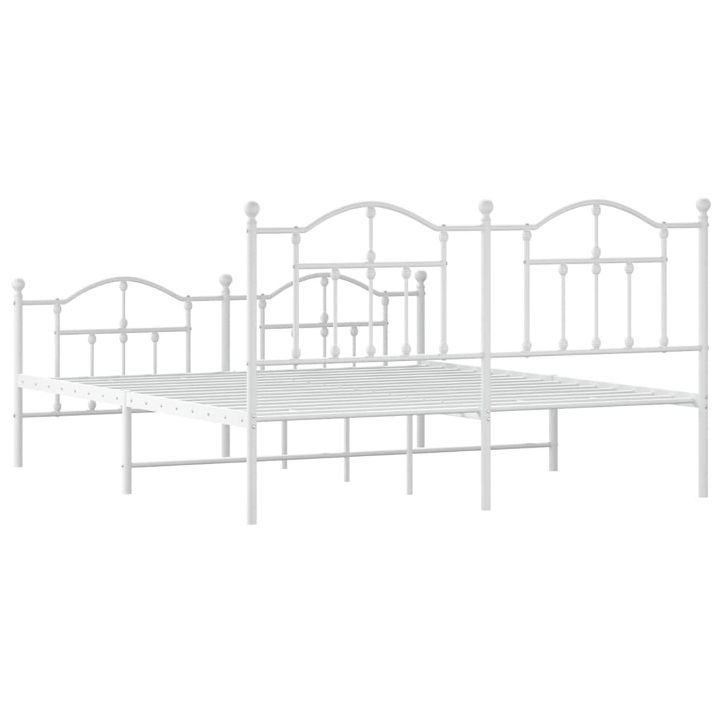 Metal Bed Frame without Mattress with Footboard White 180x200cm