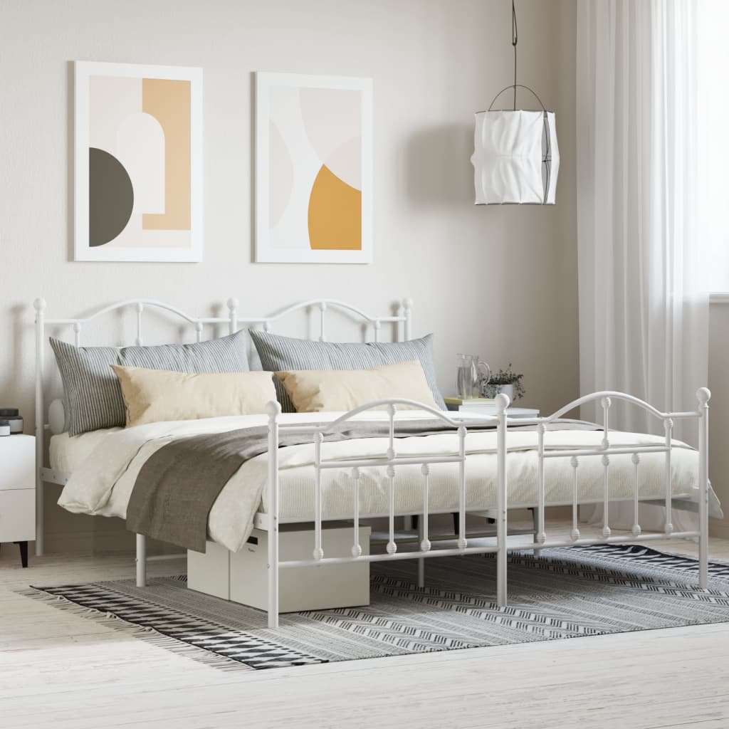Metal Bed Frame without Mattress with Footboard White 180x200cm