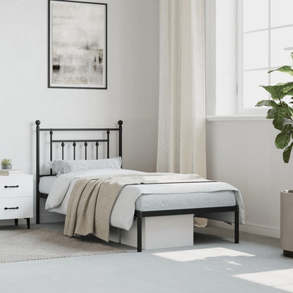 Metal Bed Frame without Mattress with Headboard Black 90x200cm