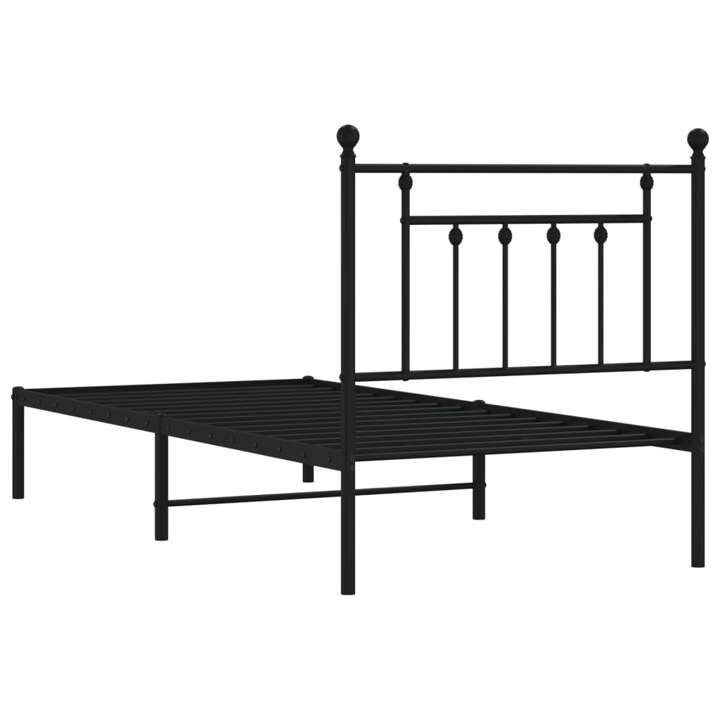 Metal Bed Frame without Mattress with Headboard Black 90x200cm
