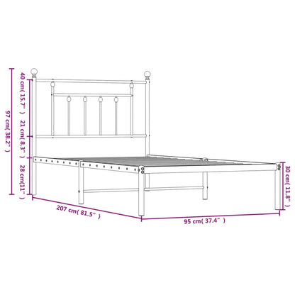 Metal Bed Frame without Mattress with Headboard Black 90x200cm