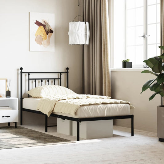Metal Bed Frame without Mattress with Headboard Black 90x200cm