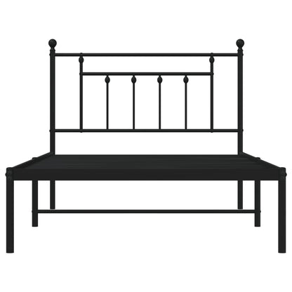 Metal Bed Frame without Mattress with Headboard Black 107x203cm
