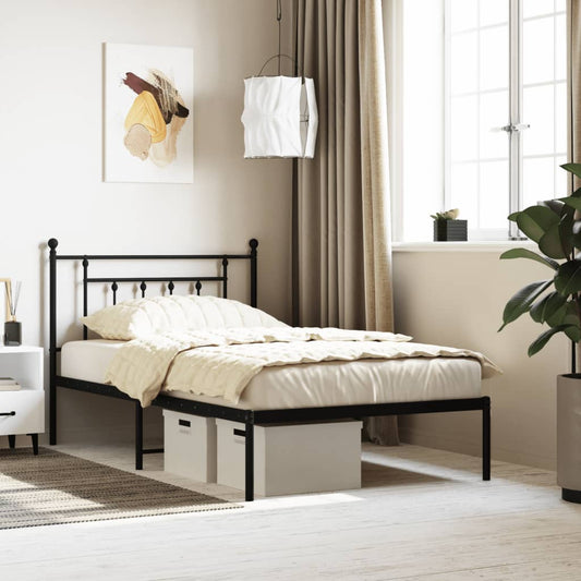 Metal Bed Frame without Mattress with Headboard Black 107x203cm