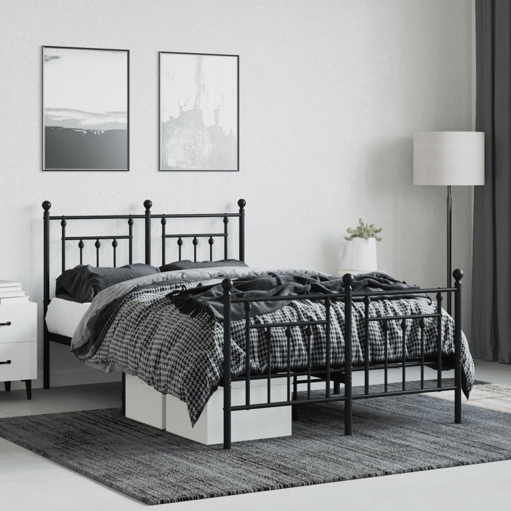 Metal Bed Frame without Mattress with Footboard Black 120x200cm