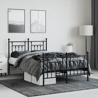 Metal Bed Frame without Mattress with Footboard Black 120x200cm