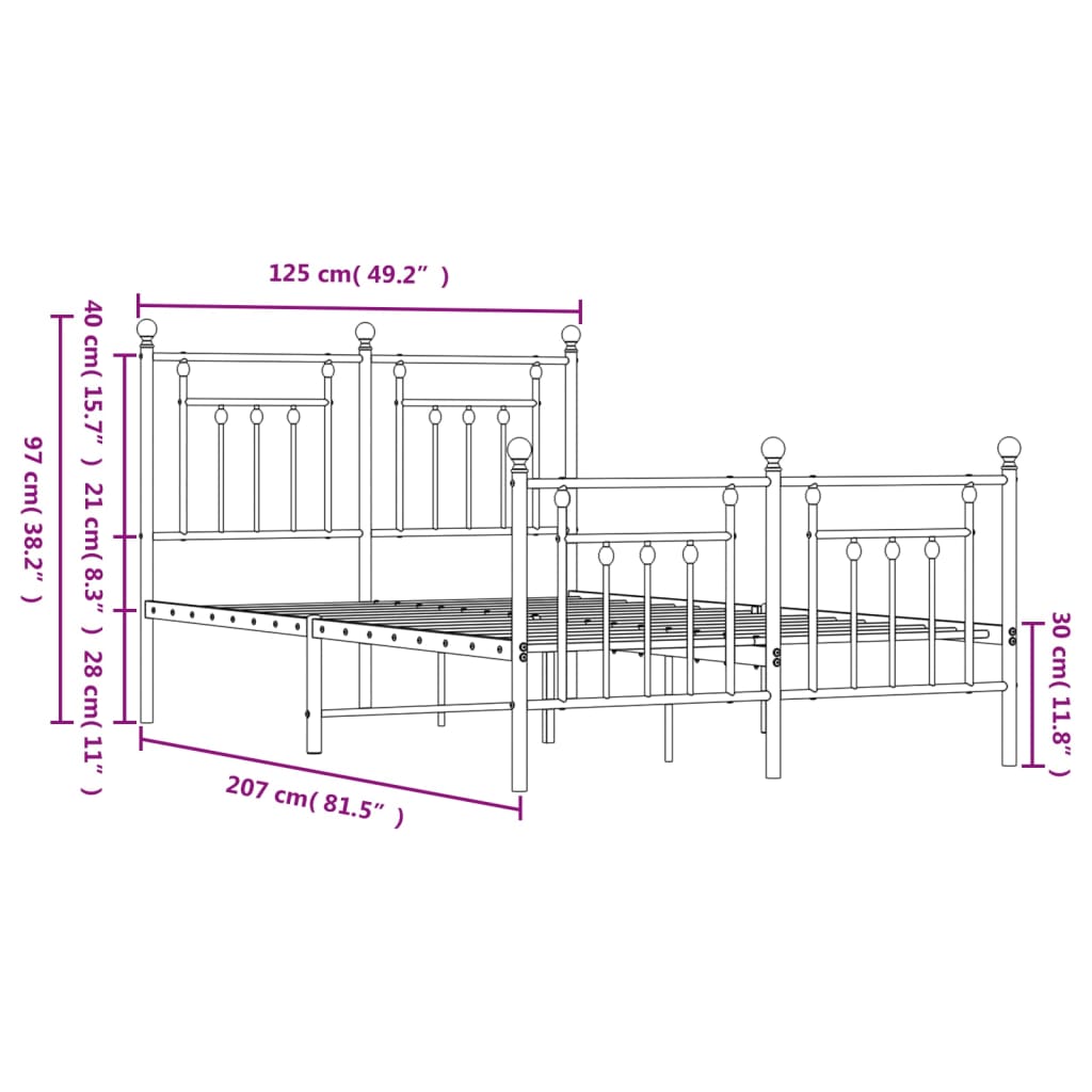 Metal Bed Frame without Mattress with Footboard Black 120x200cm
