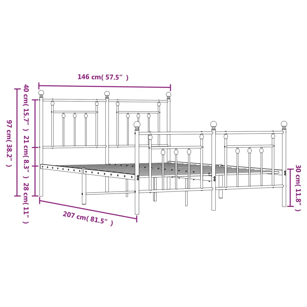 Metal Bed Frame without Mattress with Footboard Black 140x200cm