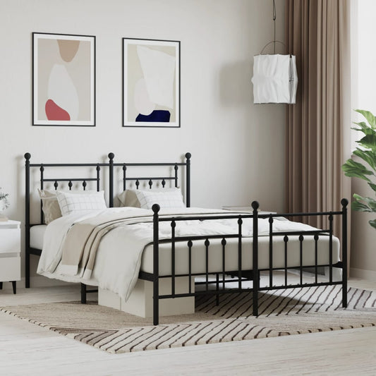 Metal Bed Frame without Mattress with Footboard Black 140x200cm