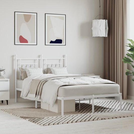 Metal Bed Frame without Mattress with Headboard White 120x200cm